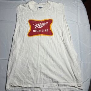 Vintage Miller High Life Beer Muscle Tank Top Jerzees White XL